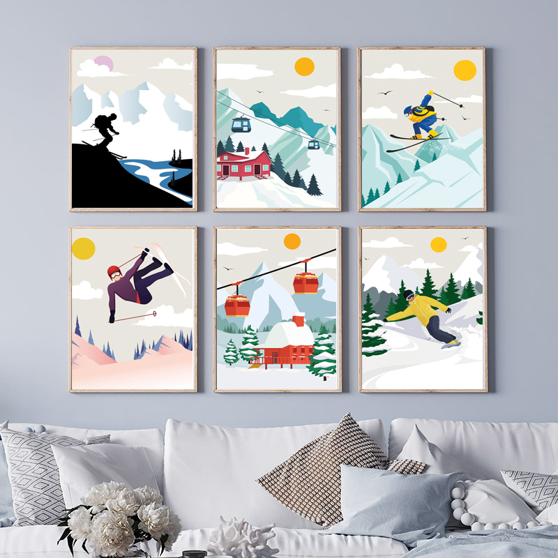 Baby Nursery Mountain Theme - لوحة جدارية قماشية بتصميم جبل ثلجي