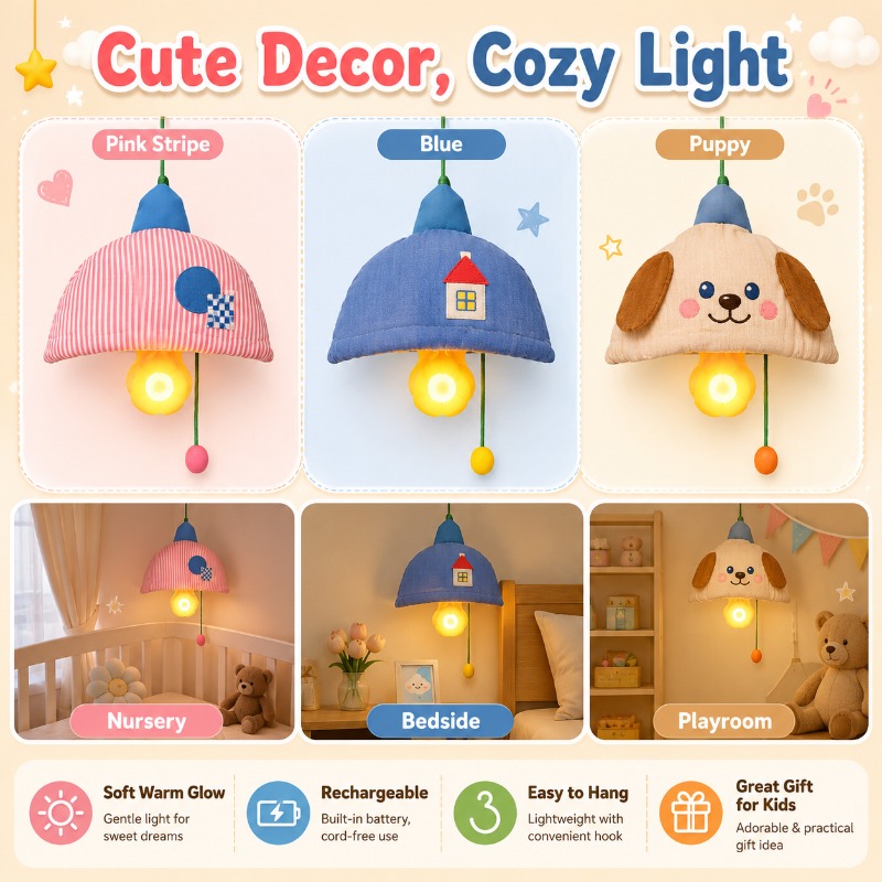 Baby Nursery Lampshade - مصباح ليلي معلق قابل لإعادة الشحن