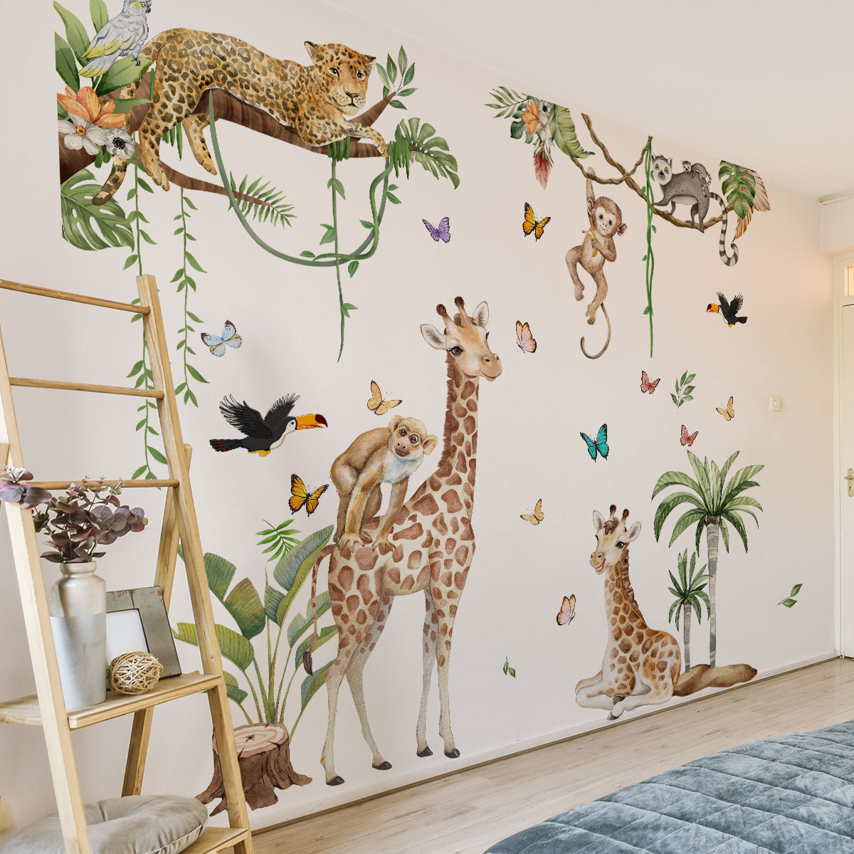 Baby Nursery Jungle Wallpaper - ملصق حائط على شكل حيوانات الغابة