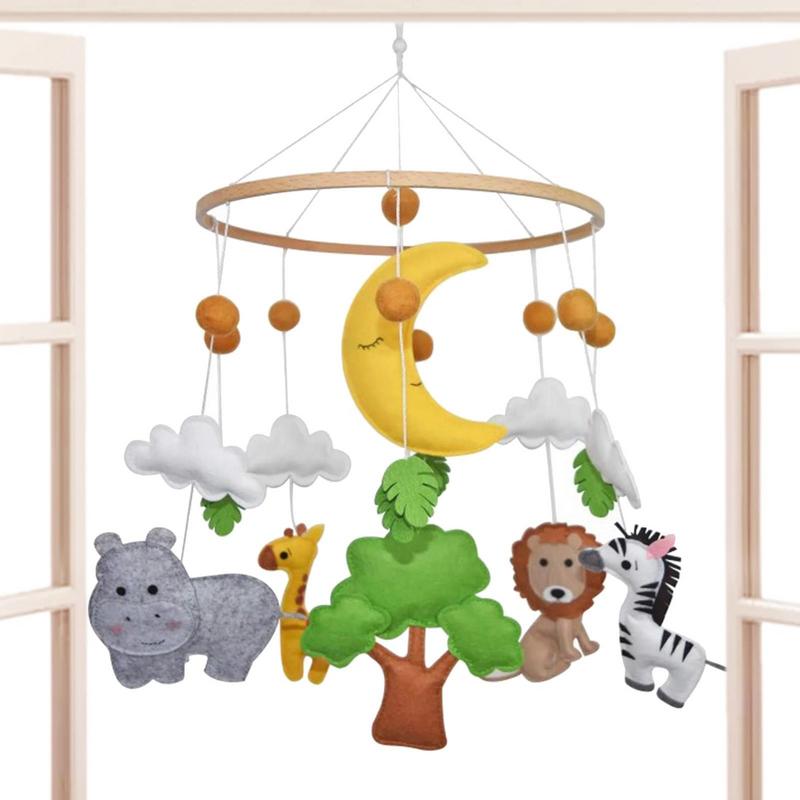 Baby Nursery Jungle Theme - لعبة جرس سرير خشبي ناعم متنقل
