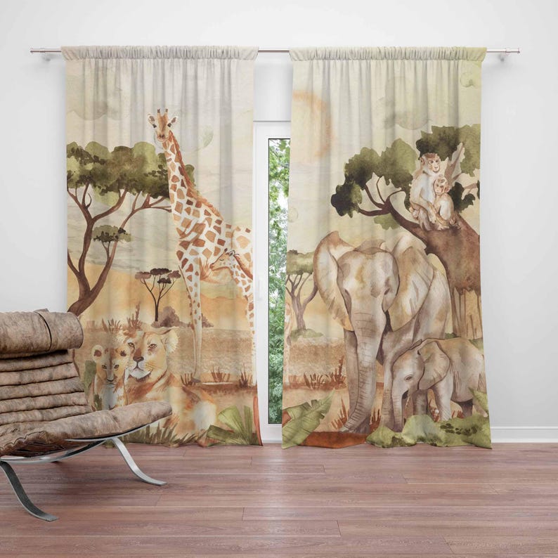 Blackout Curtain Nursery - ستائر الأم والطفل، حيوانات سفاري، ديكور