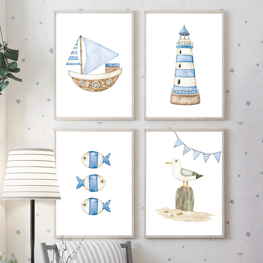 Baby Nursery Prints - لوحات وملصقات قماشية بتصميم قوارب شراعية