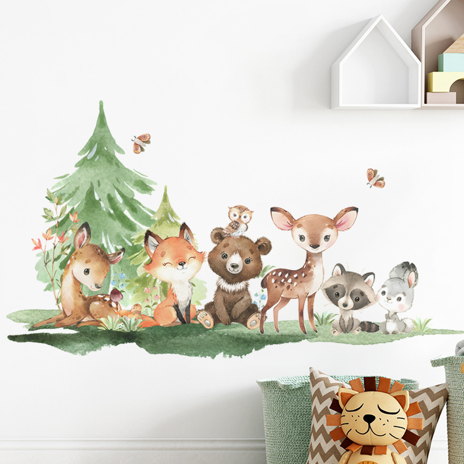Baby Nursery Forest Theme - ملصقات حائط للأطفال على شكل حيوانات