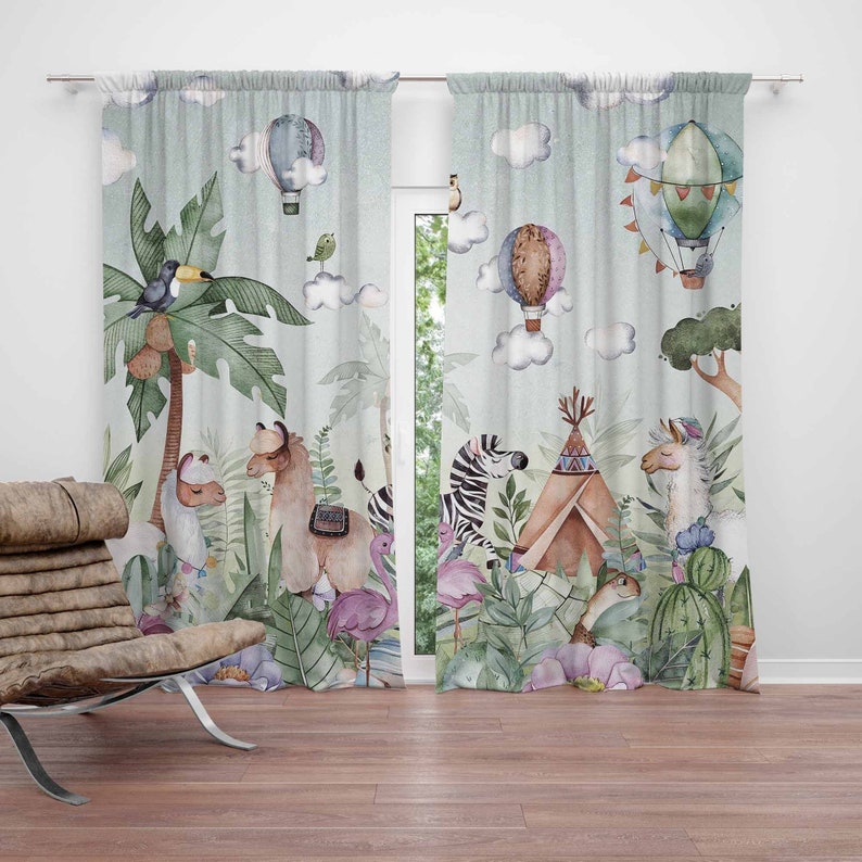 Blackout Curtain Nursery - سفاري الحيوانات حفلة الحضانة الستار الاطفال
