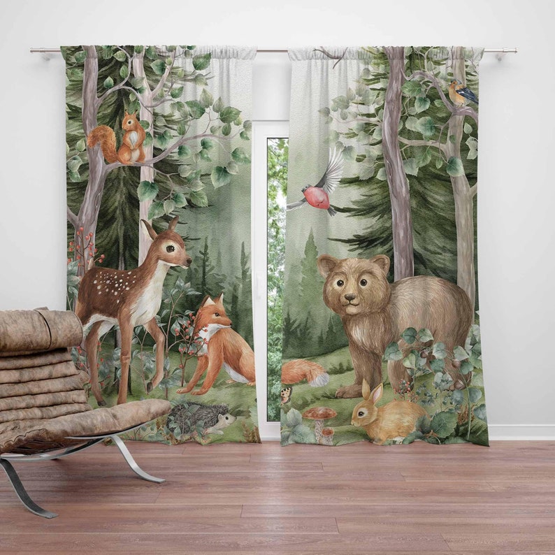 Blackout Curtain Nursery - ستائر حيوانات الغابات لحضانة الأطفال باللون