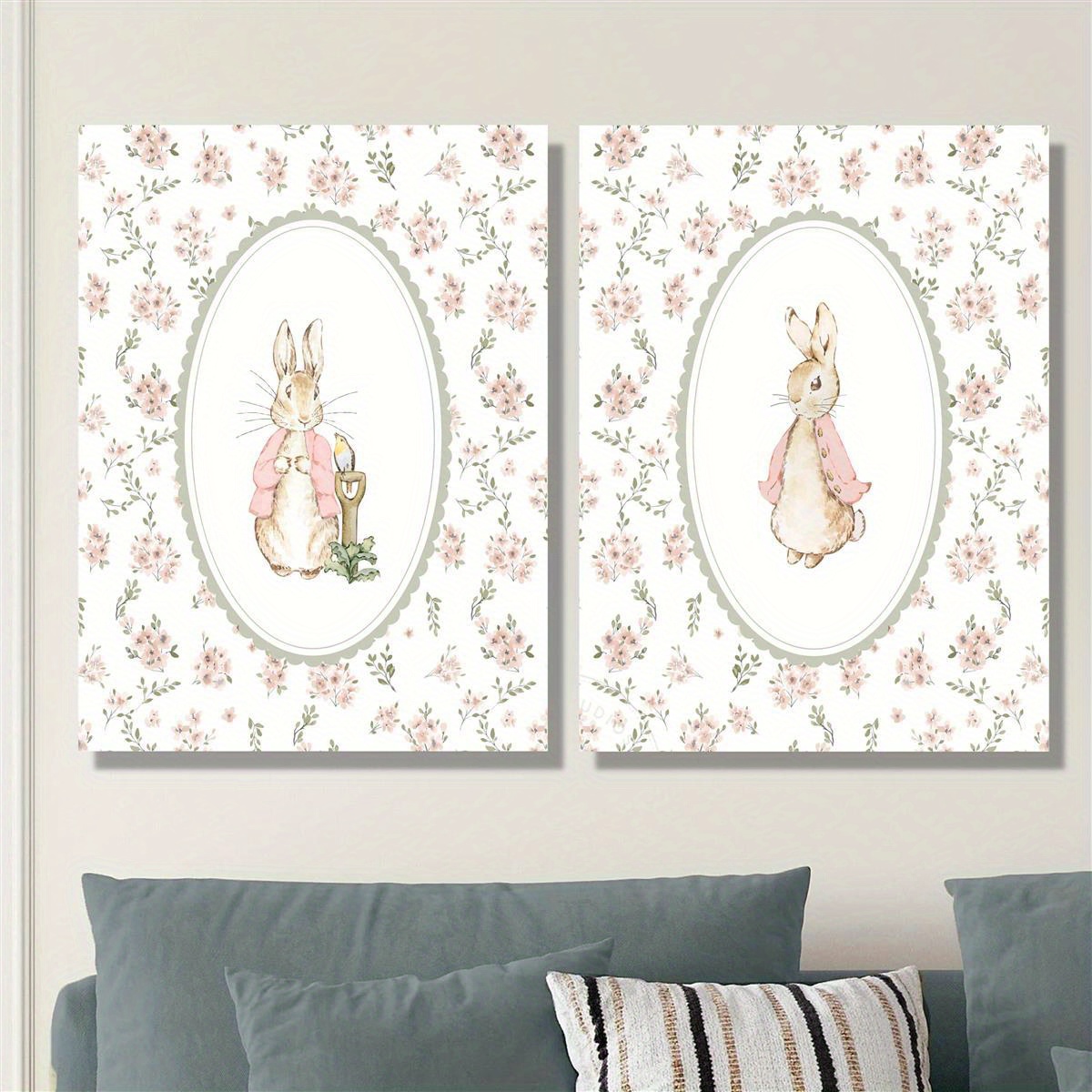 Baby Nursery Prints - قطعتان من لوحات قماشية بتصميم أرنب