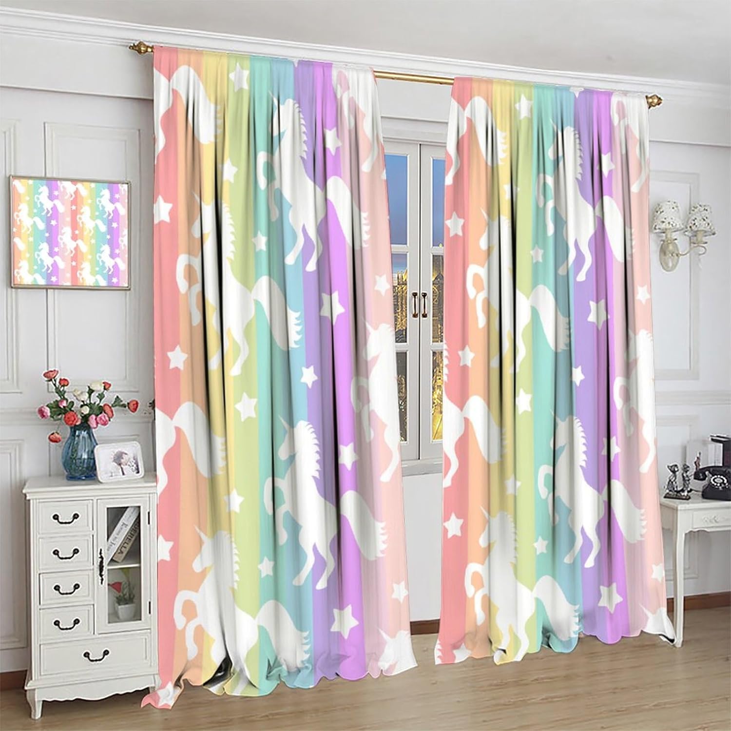 Blackout Curtain Nursery - قوس قزح يونيكورن ستائر التعتيم نمط