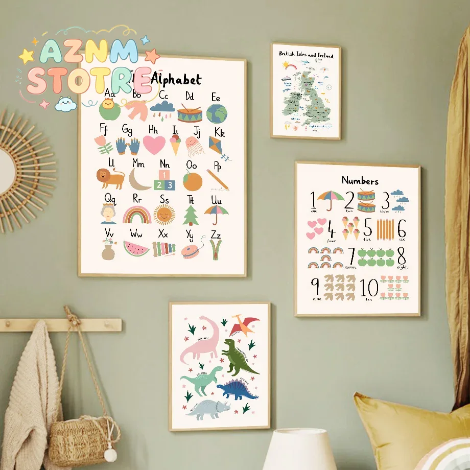Baby Nursery Prints - خريطة عالم الحيوانات، لوحة فنية جدارية