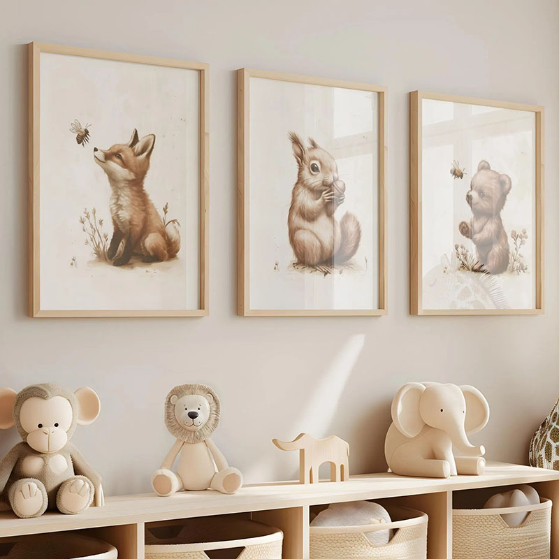 Baby Nursery Prints - ملصقات حائط على شكل دب وأرنب