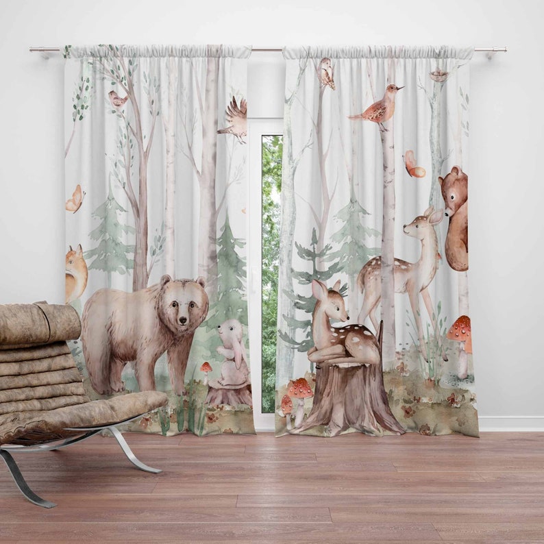 Blackout Curtain Nursery - ستائر حيوانات الغابة ستائر حضانة الأطفال