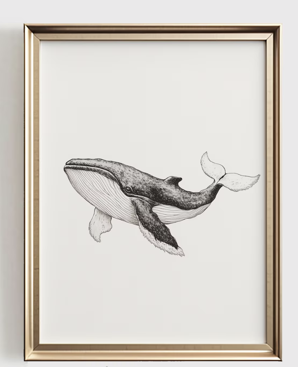 Baby Nursery Prints - لوحة فنية لحيتان، ديكور بسيط لغرفة