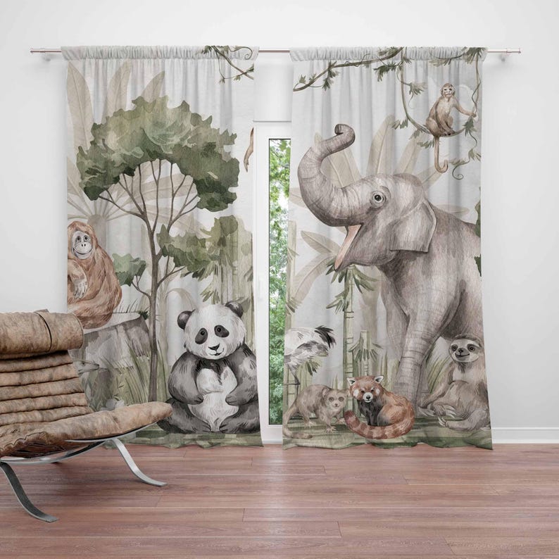 Blackout Curtain Nursery - ستائر حيوانات سفاري ستائر غرفة نوم