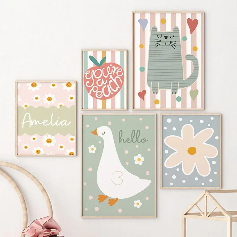 الكرتون القط بطة الطيور التفاح - مراجعة Baby Nursery Prints وسعره