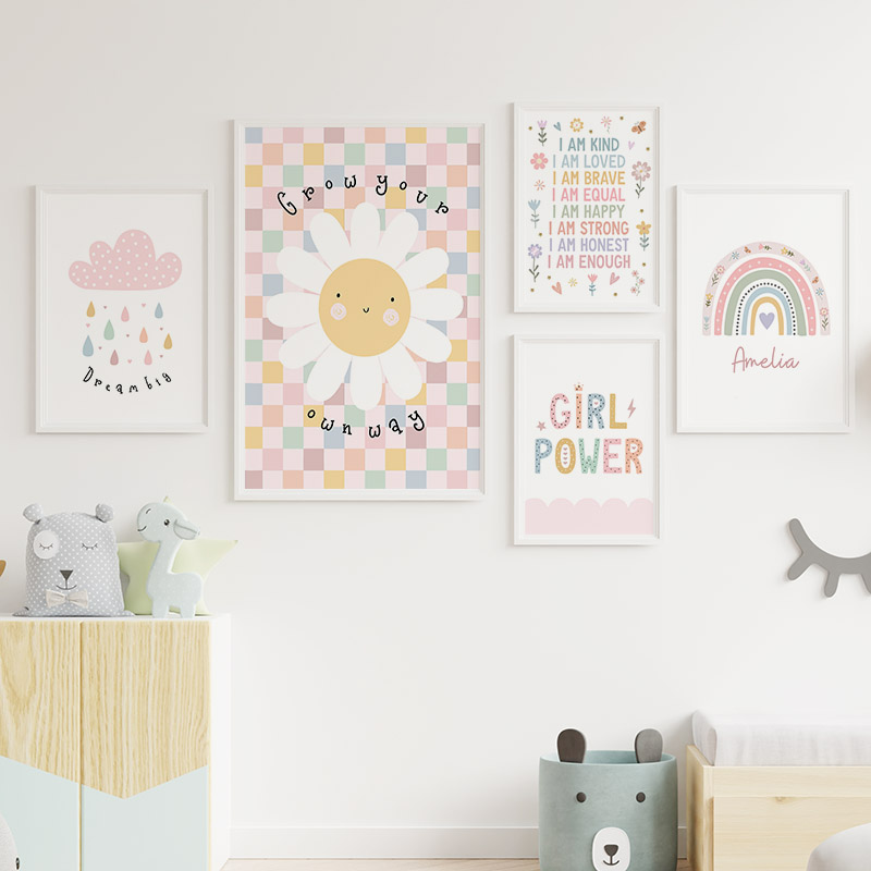 زهرة الشمس قوس قزح سحابة القلب - مراجعة Baby Nursery Prints وسعره
